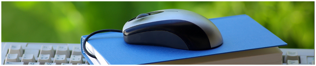 Computer mouse sitting on top of a book on top of a computer keyboard